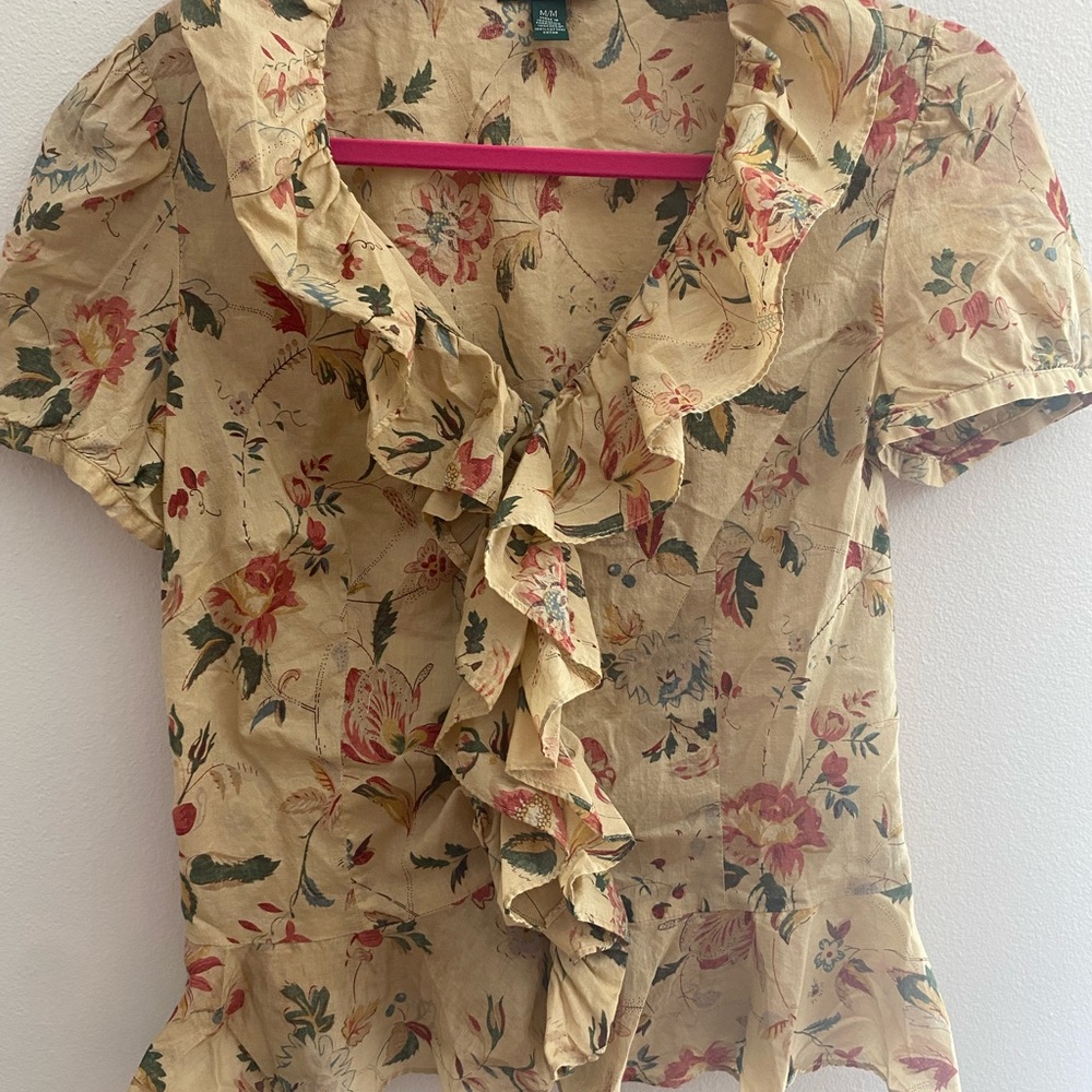 Ralph Lauren Floral Cotton Ruffle Blouse